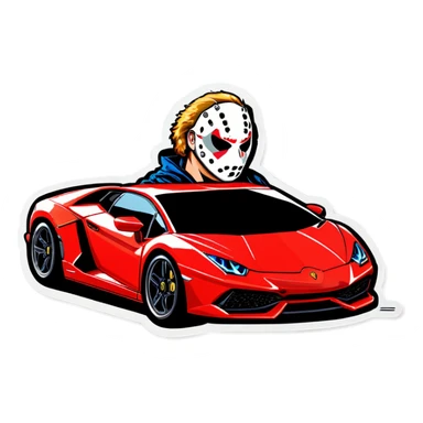 Jason Vorhees driving a red Lamborghini   sticker