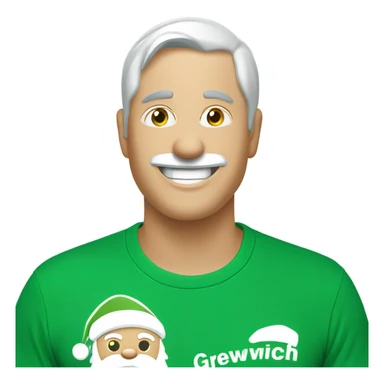 Santa winking wearing a green t-shirt with the words ‘Greenwich Health’ written in white letters  sticker