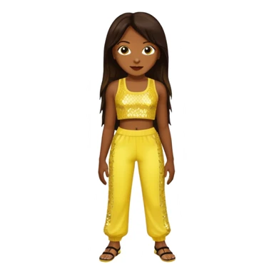 Chilli from TLC with long dark brown hair, yellow sequin crop top and pants, dark skin  sticker