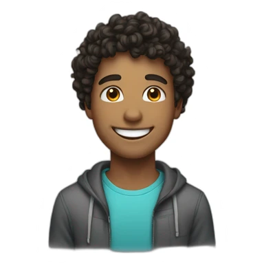 of a young man with a bright smile, showcasing his teeth, with fair skin and short, extremely curly dark hair. sticker