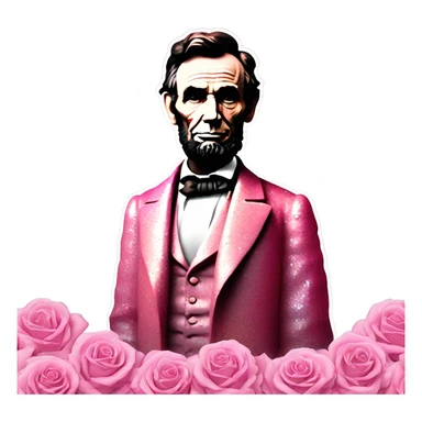 Pink ombre statue of Abraham Lincoln with glitter and roses  sticker