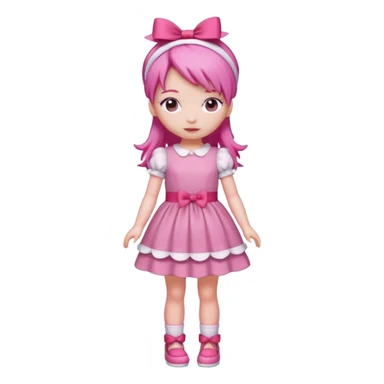 Isolated detaile illustration modern raspberry torte doll figurine full body with pink hair and a pink hairband standing sticker