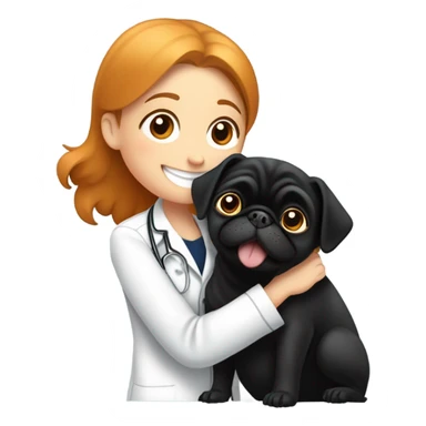 Black pug cuddles ginger veterinarian girl  sticker