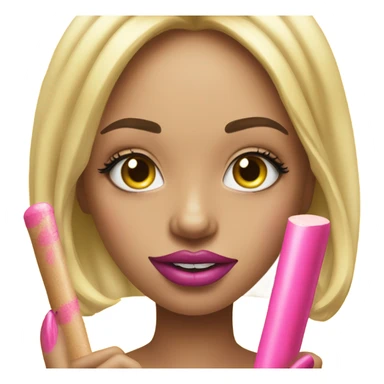 yellow girl smiley face with big lashes, big lips, holding a pink blunt with long acrylic nails  sticker