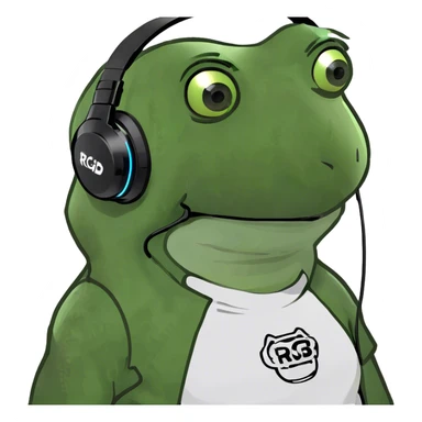 wearing an RGB gaming headset, wearing a shirt sticker