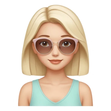 Clean girl influencer character, chest-up portrait, minimal aesthetic, natural glowing skin, soft confident smile, sleek hair, neutral pastel outfit, wearing trendy sunglasses on head, subtle beauty accessories, stylish hair clip, calm luxury vibe, clean modern illustration style sticker