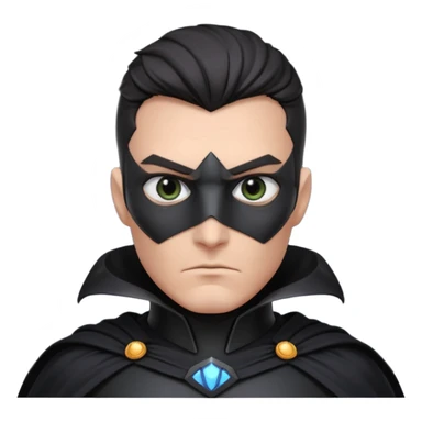 dark sci-fi villain portrait, head and shoulders only, black armor, cape collar, intense eyes, dramatic lighting, 3D cartoon, mobile game icon, clean background, no text
 sticker