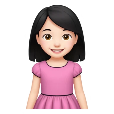 
5 years old girl, white skin, black hair, happy smile emoji sticker