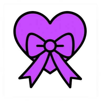 Add a bow to the ribbon on the purple heart, keep the color outline icon style, with no background. sticker