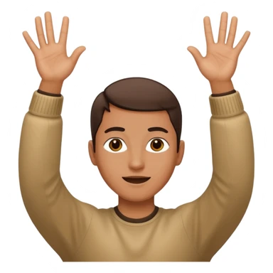 A person with their hands up and 6-7 above their head sticker