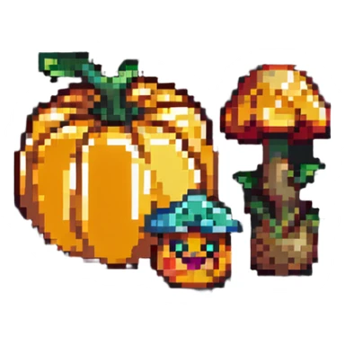 heart with a mushroom on one side and a pumpkin on the other sticker
