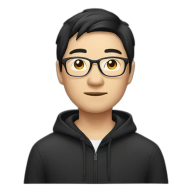 A mature Chinese boy with black hair and eyeglasses wearing black hoodie sticker