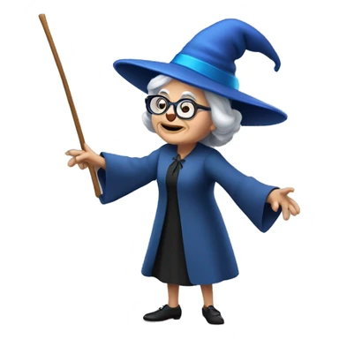 smart granny witch with glasses and blue hat directing orchestra sticker