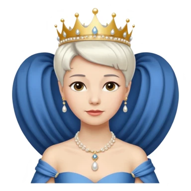 Queen with white short hair – gold tiara, pearl necklace, elegant gown, blue dress sticker