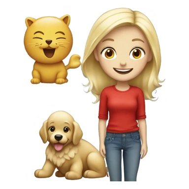 blonde girl smiling in red with a cute animal sticker
