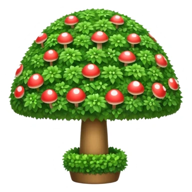 mushroom shaped topiary tree emoji, umbrella shaped green bush, cute emoji style, white background sticker