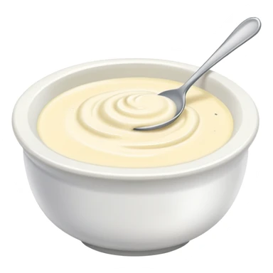 bowl of creamy garlic aioli sauce with a spoon sticker