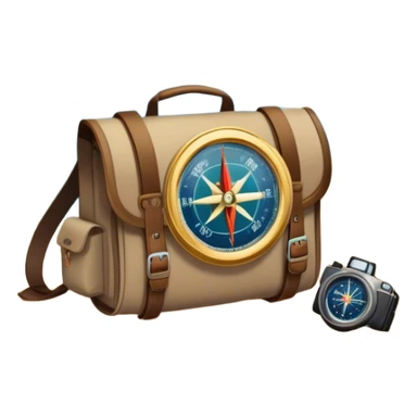 Icon for Expeditions: a compass, a map, a backpack and a rugged expedition jeep, set against a backdrop of snowy mountains, sand dunes and tropical islands. The icon should capture the spirit of adventure and exploration in diverse landscapes. Transparent background. sticker