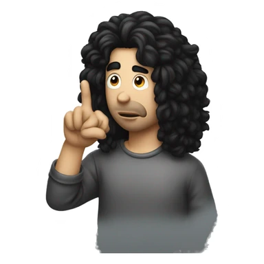 A white guy with big black hair doing the silence sign sticker