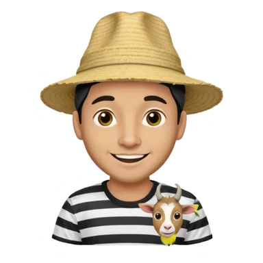 A happy fair skinned Colombian man with a goat tee wearing a Colombian hat that has black horizontal stripes on it sticker