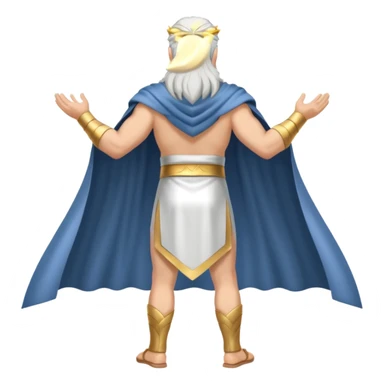 fullbody silverhair god ZEUS, white back cape, standing still rearview sticker