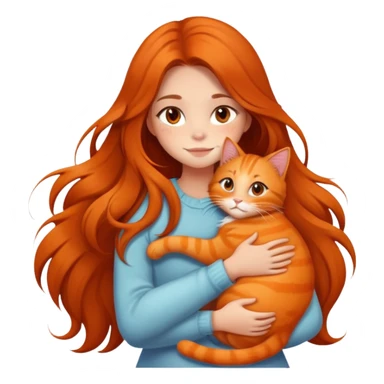 girl with long hair hugging an orange cat sticker