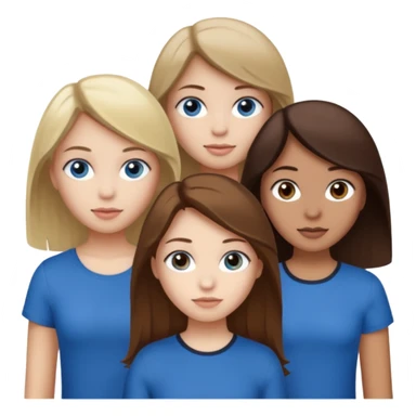 a group of 3 people where two are in the back one in the front -
1. Girl has white skin, brown hair, brown eyes
2. Girl has white skin, dirty blonde hair, blue eyes
3. Girl has tan skin, dark brown hair, dark brown eyes sticker