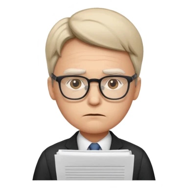 Frowns with Glasses, Office Boss: Business outfit, holding papers, frowning behind glasses, serious look
 sticker
