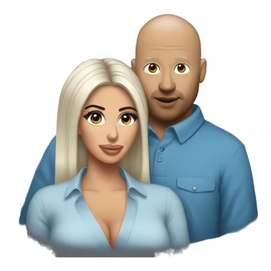 bald man in blue shirt holding Kim kardashian sticker