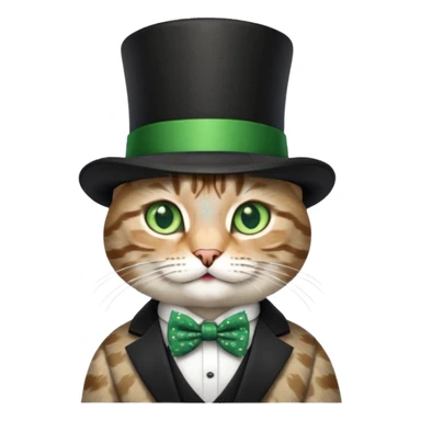 Grey tabby cat in top hat and bow tie sticker