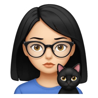 crie emojis de uma garota com cabelo médio um pouco abaixo do ombro e preto, óculos pretos no formato gatinho, boca média, olhos gastando sticker