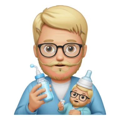 blonde bearded man with glasses with baby bottle sticker