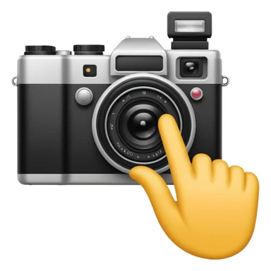Minimalist emoji-style sticker of a photo camera ejecting a photo, but a hand comes out instead. Black and white, surreal icon. sticker