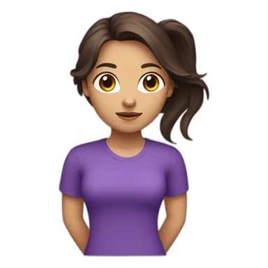 young women,dark long brown hair,using purple tshirt whith letters "4tech sticker