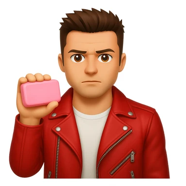 Add a pink soap in the hand of Tyler Durden. The original style is emoji, which does not support editing, so use the general style editor while respecting the emoji style look. sticker