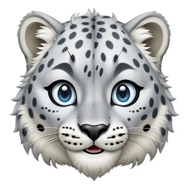 Cinematic-Comical-Snow-Leopard-Portrait-Emoji – Head tilted dramatically with an exaggeratedly amused expression, featuring a thick, spotted white-and-grey coat with a dense ruff around the neck, wide, piercing icy blue eyes filled with playful disbelief zoomed out showing the shoulders sticker