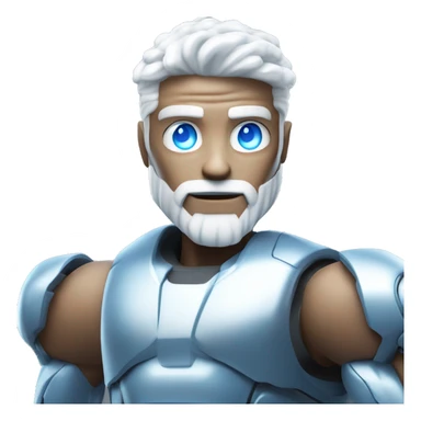 Bionic robot man with amazing white hair and beard and blue eyes flexing muscly arms  sticker