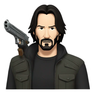 Keanu Reeves with a gun sticker