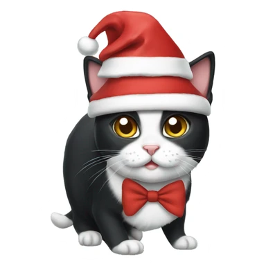 Tuxedo cat wearing a Santa hat sticker