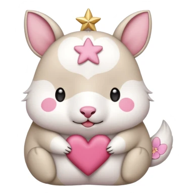 GENERATE ME A MOMONGA WHITE ANIMAL  FROM CHIIKAWA AND PUT A SAKURA FLOWER ON HIS HEAD AND A STAR PELT ON HIS BELLY AND A HEART PURSE ON HIS ARM WITH HIS FACE MAKE HIS TOUNGE STICK OUT WITH A LITTLEPINCH OFDROOL AND MAKE HIM ANIME STYLED ART sticker