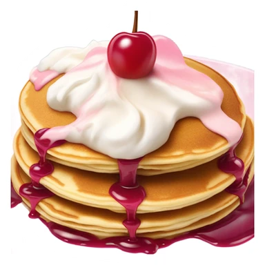 two pancakes, pink syrup, cherry whipped cream on top sticker