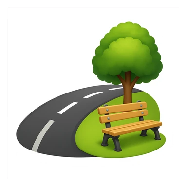 Emphasize the street and reduce the number of trees in the image. The style should resemble emoji style with a transparent background. sticker