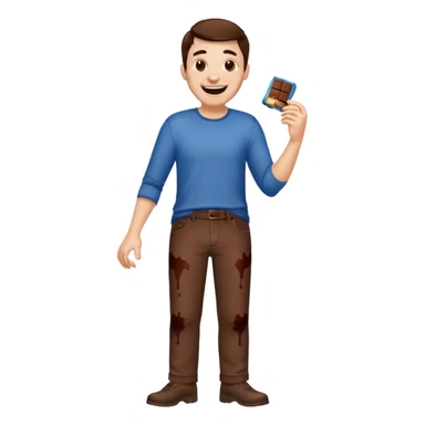 Man laughing with chocolate stain on pants  sticker