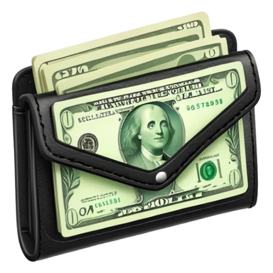 black leather wallet with green dollar bills sticking out sticker