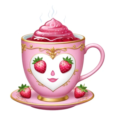 Pink sparkling tea cup with strawberry tea in it sticker