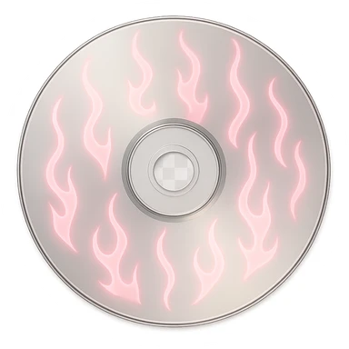 A minimalist CD disc with subtle pink flames, glowing effect, variation 1 sticker