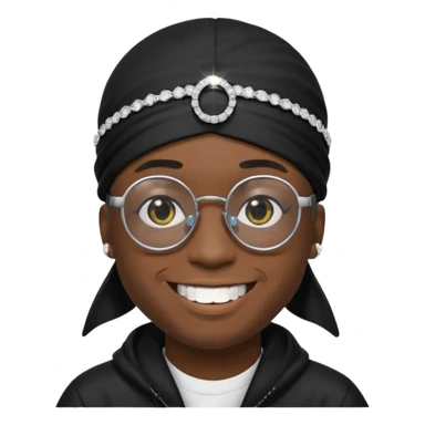 man with black durag,glasses, and smiley with diamond grillz sticker