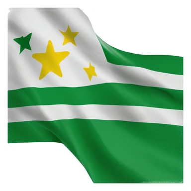 Azad Kashmir flag with 4 geen strips in between 4 white strips with uper left corner yellow square and on right square with green rectangle with small moon and star ini t sticker
