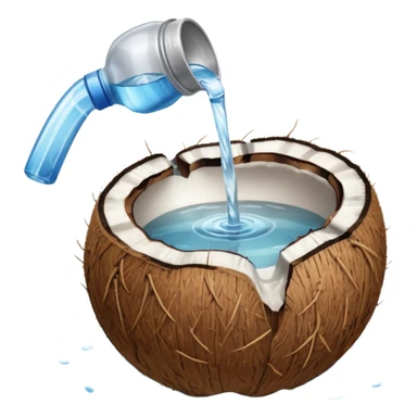 An uncut coconut with water being poured over it with hands cupping water sticker