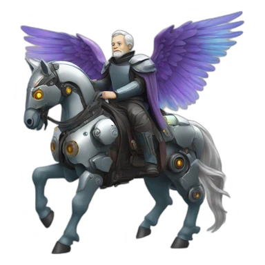 aristotle riding cyberpunk winged mech horse sticker